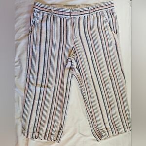Liz Claiborne Womens White & Pink/Blur Striped Linen Blend Capri Pants Size L